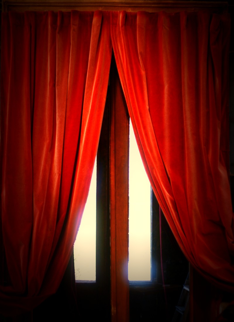 Stage curtain door to comedy hypnosis shows